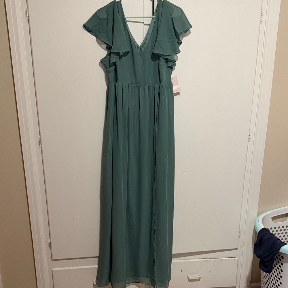 Birdy Grey Teal Maxi Dress with Ruffle Sleeves